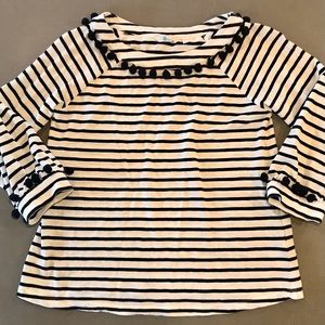 BODEN | Striped Top with Bauble Fringe